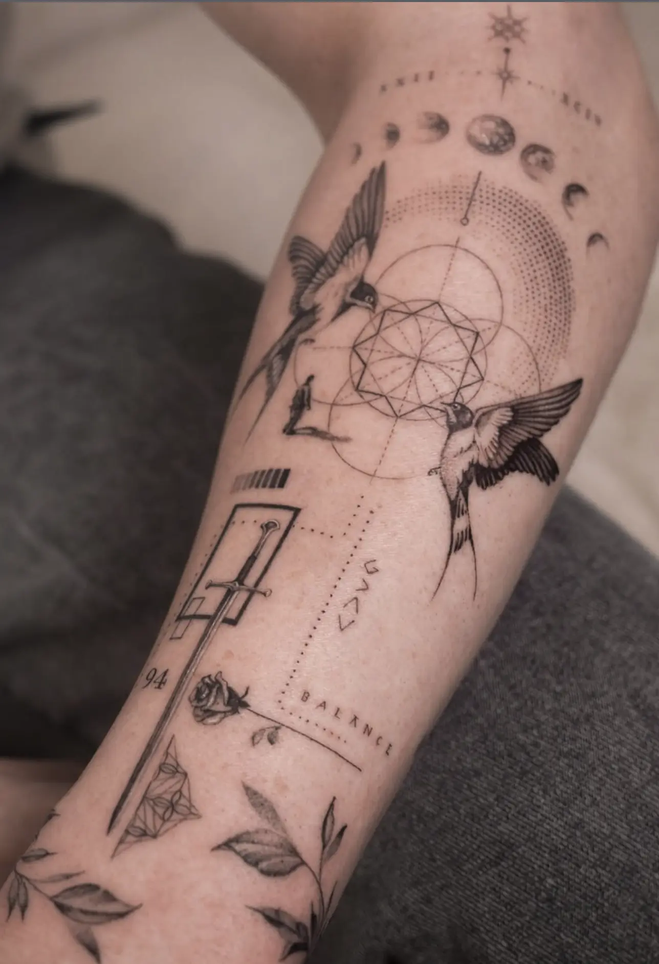 shark fine line tattoo